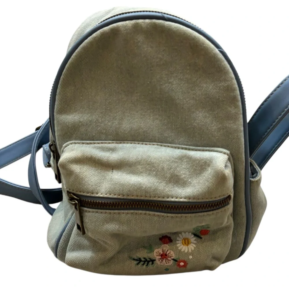 Like Dreams Brand Light wash‎ Denim and Faux Leather Small Backpack